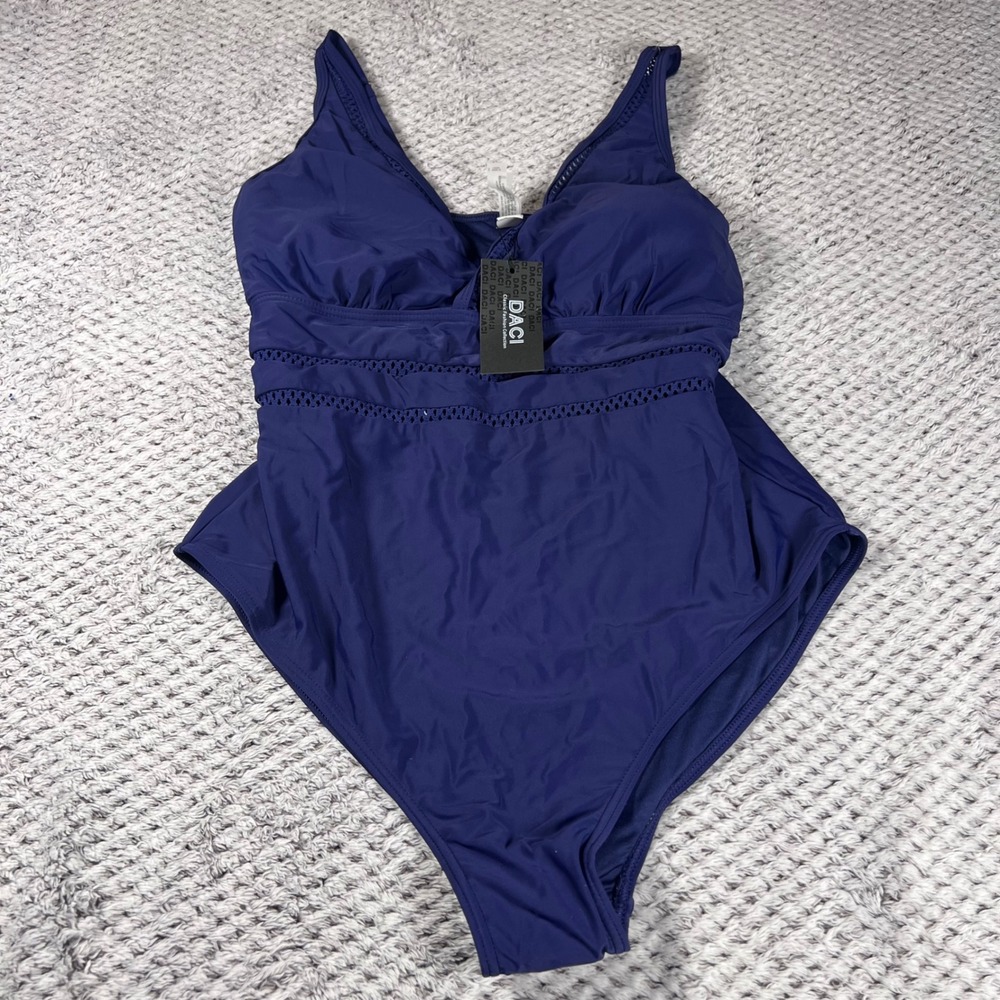 DACI Women's Navy Blue Crochet Trim One Piece Swimsuit Women's Size 16W NWT